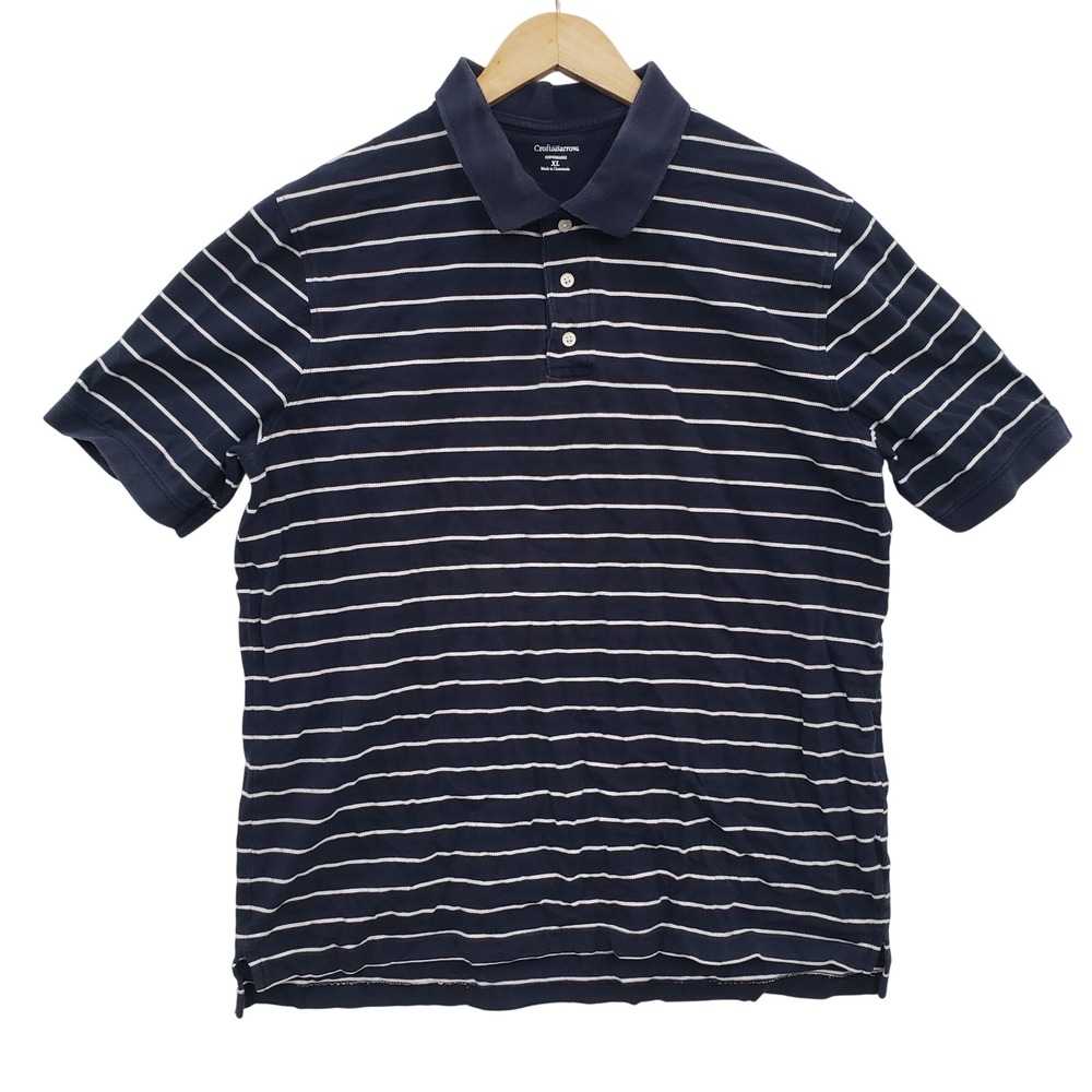 Croft & Barrow Mens Performance Polo Shirt Navy White Stripe Short Sleeve XL‎